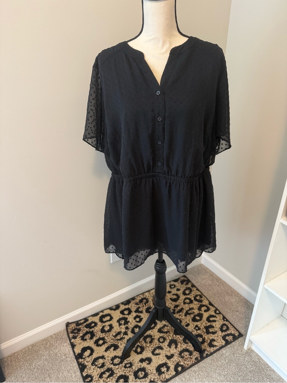 LB Black Swiss Dot Peplum Blouse